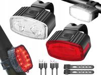 ZESTAW LAMPEK ROWEROWYCH USB LAMPKI DO ROWERU ŚWIATŁO PRZÓD I TYŁ KOMPLET