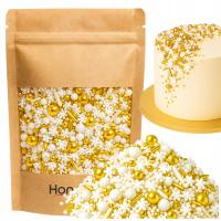 POSYPKA CUKROWA ŚWIĄTECZNA MIX ZŁOTO BIAŁA ŚNIEŻYNKI BOŻE NARODZENIE 50G