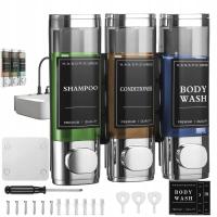 DOZOWNIK DO MYDŁA PRÓŻNIOWY Z BLOKADĄ 300ML MODUŁOWY DEMONTAŻ SREBRNY