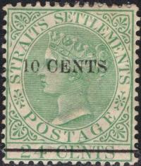 kol.bryt.Straits Settlements QV 10 c.czysty *