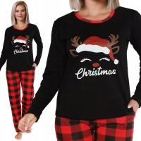 ŚWIĄTECZNA BAWEŁNIANA DAMSKA PIŻAMA DŁUGI RĘKAW KIESZENIE KRATA