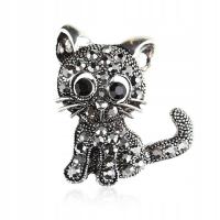 Брошь - серебряный кот котенок блестящий-Lux NEW