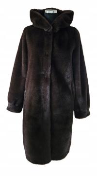 Futerko brązowe długie premium futro płaszcz czekolada z kapturem 38