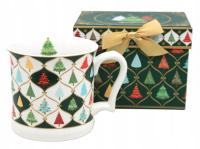 Kubek porcelanowy świąteczny 450 ml choinki w ozdobnym pudełku na prezent