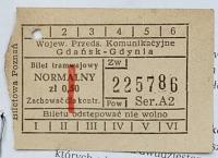 BILET TRAMWAJOWY NORMALNY 50 GR Gdańsk-Gdynia LATA 60-TE