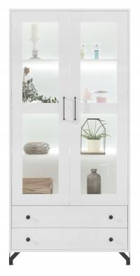 Witryna duży barek kredens do salonu jadalni pokoju led BREVA biała połysk