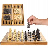 Набор 3в1 большие шахматы деревянные классические шашки нарды игра 34 x 34 см