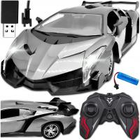 SAMOCHÓD ZDALNIE STEROWANY NA PILOTA AUTO RC SZYBKI SPORTOWY ŚWIATŁA SZARY
