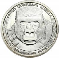 Kongo. 5000 franków Goryl 2016 - UNCJA SREBRA - SREBRO