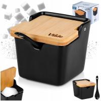 CUKIERNICZKA CERAMICZNA BAMBUSOWA CZARNA POJEMNIK NA CUKIER Z ŁYŻECZKĄ