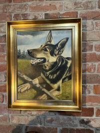 OBRAZ, PIES OWCZAREK NIEMIECKI PIĘKNY! ZŁOTA RAMA