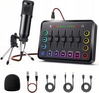 Zestaw mikrofonu podcastowego i miksera audio z kartą dźwiękową