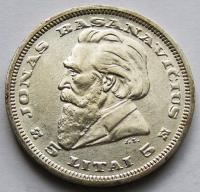 Litwa-5 Litai 1936r Jonas Basanavicius-Ag ,piękna
