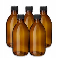 BUTELKA SZKLANA BRĄZOWA 300 ML SYRUP Z CZARNĄ NAKRĘTKĄ [1] - ZESTAW 5 SZTUK