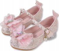 BŁYSZCZĄCE PANTOFELKI BALERINKI BUCIKI WIZYTOWE DLA DZIEWCZYNKI RÓŻ