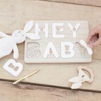 Drewniana księga gości puzzle Hey Baby, 21,6x30 cm - Ginger Ray Baby Shower