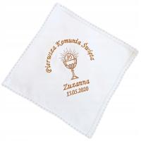 PREZENT KOMUNIJNY dla dziewczynki PAMIĄTKA KOMUNII chusteczka z imię data
