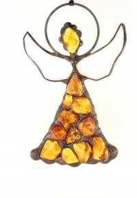 Anioł witraż Tiffany z bursztynem bałtyckim – dekoracja na okno i ścianę