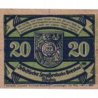 Banknot, Niemcy, Breslau, 20 Pfennig, Blason, 1922