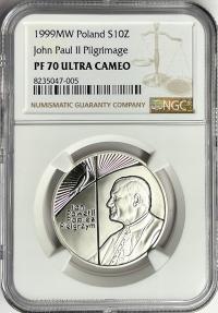 10 ЗЛ 1999 ГОД ИОАНН ПАВЕЛ II - ПАПА ПИЛИГРИМ NGC PF 70