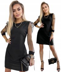 Elegancka SUKIENKA DAMSKA tiulowe rękawy brokat Święta Sylwester ALEXA SALE