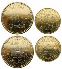 NEPAL ZESTAW 2 MONET 1 i 2 RUPIE 2020 VS2077 MAPA MENNICZE
