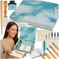 ZESTAW DO KALIGRAFII 30 EL. PIÓRO STALÓWKI TUSZ PIECZĘĆ WOSK DIY NA PREZENT