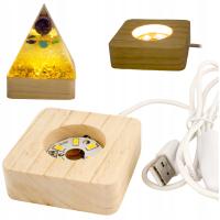 DREWNIANA PODSTAWKA LED POD PIRAMIDKĘ ORGONIT PODŚWIETLENIE USB 6 cm