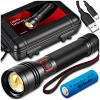 LATARKA TAKTYCZNA LED akumulatorowa MOCNA wojskowa ZOOM szperacz USB-C