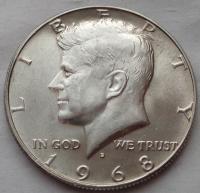 USA - 1/2 DOLARA 1968 D - KENNEDY - HALF / srebro