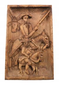 PŁASKORZEŹBA drewno dekoracja DON KICHOT Sancho Pansa