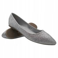 BALERINY DAMSKIE Baletki Półbuty Eleganckie Wygodne Wsuwane Srebrne