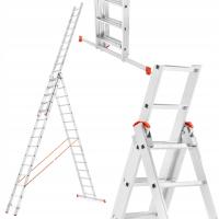PREMIUM DRABINA wielofunkcyjna 3x15 Aluminiowa 11,54m 15 SZCZEBLI + Hak