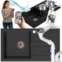 ГРАНИТНАЯ КУХОННАЯ РАКОВИНА С ДЛИННЫМ КРЫЛОМ ЧЕРНЫЙ ПЯТНИСТЫЙ