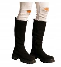 Kozaki damskie na platformie Czarne zamszowe buty jesienne 18261