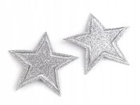 Termołatka naprasowanka gwiazda brokat 7,5cm srebrna gwiazdka brokatowa 1sz