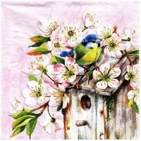 SERWETKA do decoupage 33x33cm - Cherry Blossom Birdhouse 1szt