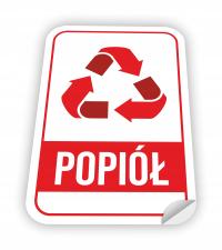 Duża naklejka nalepka na kosz pojemnik śmieci odpady POPIÓŁ 19X30 cm