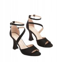 Czarne eleganckie sandały zamszowe na obcasie kaczuszka Vices 2328B