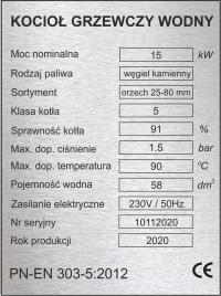 Tabliczka znamionowa 4 na piec kocioł grzewczy CO grawerowana 75x100