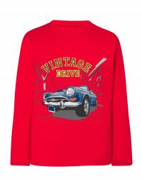 Koszulka T-shirt długi rękaw chłopięcy auto vintage czerwona 128/134 7 8lat