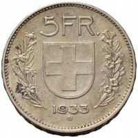 45833. Szwajcaria, 5 franków, 1933r. - Ag (14.99g/31mm)