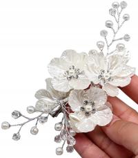 Grzebyk Srebrny ślub ozdoba do włosów kwiaty perły