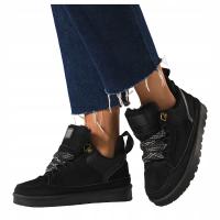 SNEAKERSY Czarne Damskie WYGODNE Z Futerkiem Na Platformie Sznurowane