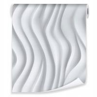 TAPETA ABSTRAKCJA 3D FALE BIAŁY SZARY NA FLIZELINIE ŚCIANĘ SALON SYPIALNIA