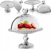 PATERA SZKLANA Z KLOSZEM I NÓŻKĄ 19,5CM NA CIASTO DESER SERY DO SERWOWANIA