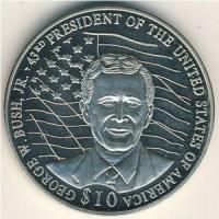 Liberia 10 Dolarów 2000 43. prezydent USA George W. Bush JR. Mennicza (UNC