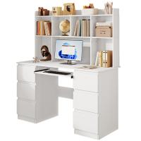 BIURKO NOWOCZESNE Z NADSTAWKĄ BIAŁE 6 SZUFLAD PÓŁKI BIURA POKOJU PRACY