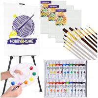 НАБОР ДЛЯ РИСОВАНИЯ ХУДОЖЕСТВЕННЫЙ МОЛЬБЕРТ КРАСКИ ХОЛСТ КИСТИ ПАЛИТРА ДЛЯ ДЕТЕЙ