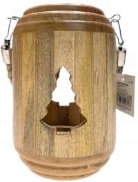 Świąteczny Drewniany Lampion Świecznik 20 cm Drewno Mango